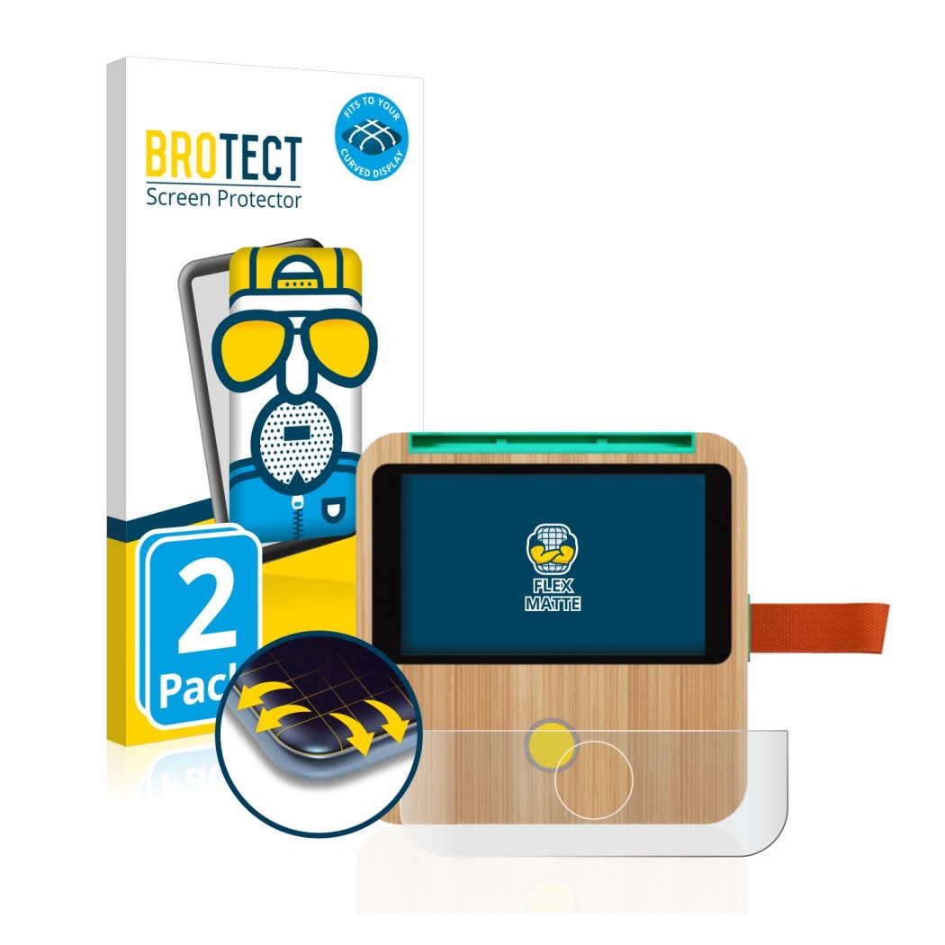 Front side of a product packaging with the brand logo BROTECT. Next to it is the device tigerbox Touch shown with the correspo