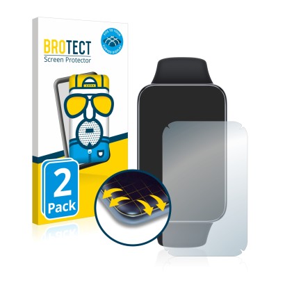 Front side of a product packaging with the brand logo BROTECT. Next to it is the device Xiaomi Smart Band 7 Pro shown with the