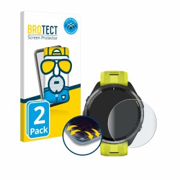 Vorderseite einer Produktverpackung mit dem Markenlogo BROTECT. Daneben ist das Gerät Garmin Forerunner 965 mit dem zugehörige