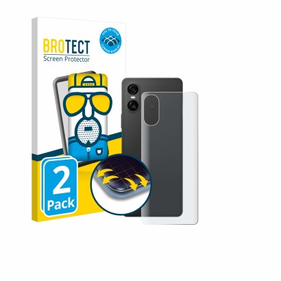 Face avant d’un emballage produit avec le logo de la marque BROTECT. À côté, l’appareil Sony Xperia 10 VI (Arrière) est représ