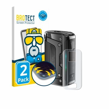 Front side of a product packaging with the brand logo BROTECT. Next to it is the device GeekVape Aegis Legend 5 shown with the