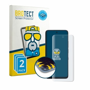 Front side of a product packaging with the brand logo BROTECT. Next to it is the device TCL NxtPaper 70 Pro shown with the cor