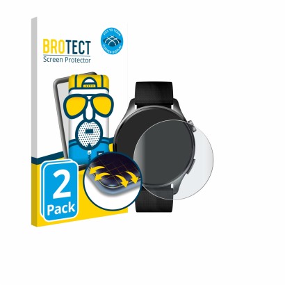 Vorderseite einer Produktverpackung mit dem Markenlogo BROTECT. Daneben ist das Gerät Xiaomi Watch 5 (47 mm) mit dem zugehörig