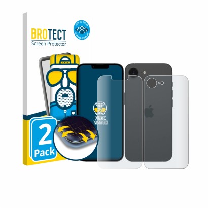 Parte frontal de un envase de producto con el logotipo de la marca BROTECT. Al lado se muestra el dispositivo Apple iPhone 17e