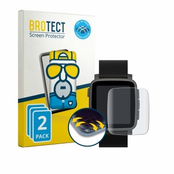 Front side of a product packaging with the brand logo BROTECT. Next to it is the device Pebble Time 2 2026 shown with the corr