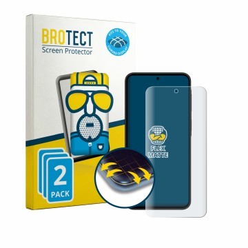 Parte frontal de un envase de producto con el logotipo de la marca BROTECT. Al lado se muestra el dispositivo Samsung Galaxy A