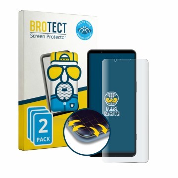 Parte frontale di una confezione del prodotto con il logo del marchio BROTECT. Accanto è raffigurato il dispositivo Sony Xperi