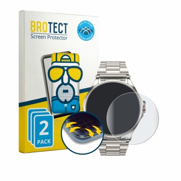 Parte frontal de un envase de producto con el logotipo de la marca BROTECT. Al lado se muestra el dispositivo Huawei Watch Bud