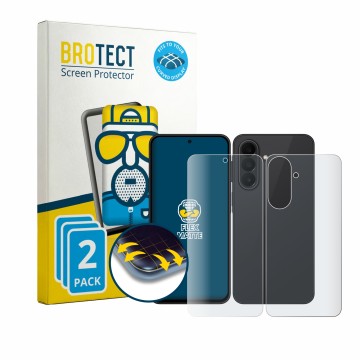 Parte frontal de un envase de producto con el logotipo de la marca BROTECT. Al lado se muestra el dispositivo Samsung Galaxy A