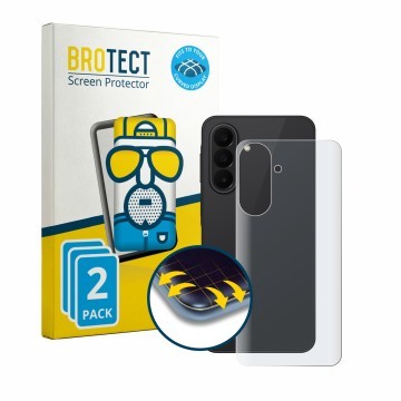 Parte frontal de un envase de producto con el logotipo de la marca BROTECT. Al lado se muestra el dispositivo Samsung Galaxy A