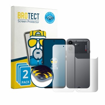 Vorderseite einer Produktverpackung mit dem Markenlogo BROTECT. Daneben ist das Gerät Nothing Phone (4b) (Display+Rückseite) m