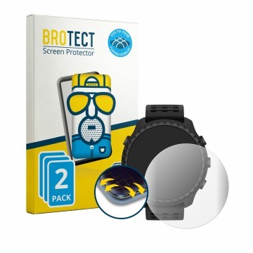 Face avant d’un emballage produit avec le logo de la marque BROTECT. À côté, l’appareil Suunto Core 2 est représenté avec la p