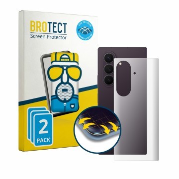 Face avant d’un emballage produit avec le logo de la marque BROTECT. À côté, l’appareil Samsung Galaxy Z Fold 8 Ultra (Arrière