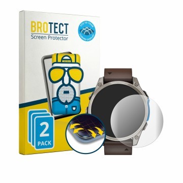 Vorderseite einer Produktverpackung mit dem Markenlogo BROTECT. Daneben ist das Gerät Garmin D2 Mach 2 (47 mm) mit dem zugehör