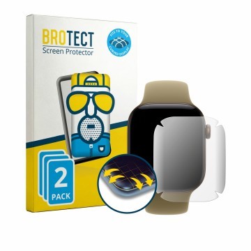 Parte frontale di una confezione del prodotto con il logo del marchio BROTECT. Accanto è raffigurato il dispositivo Apple Watc
