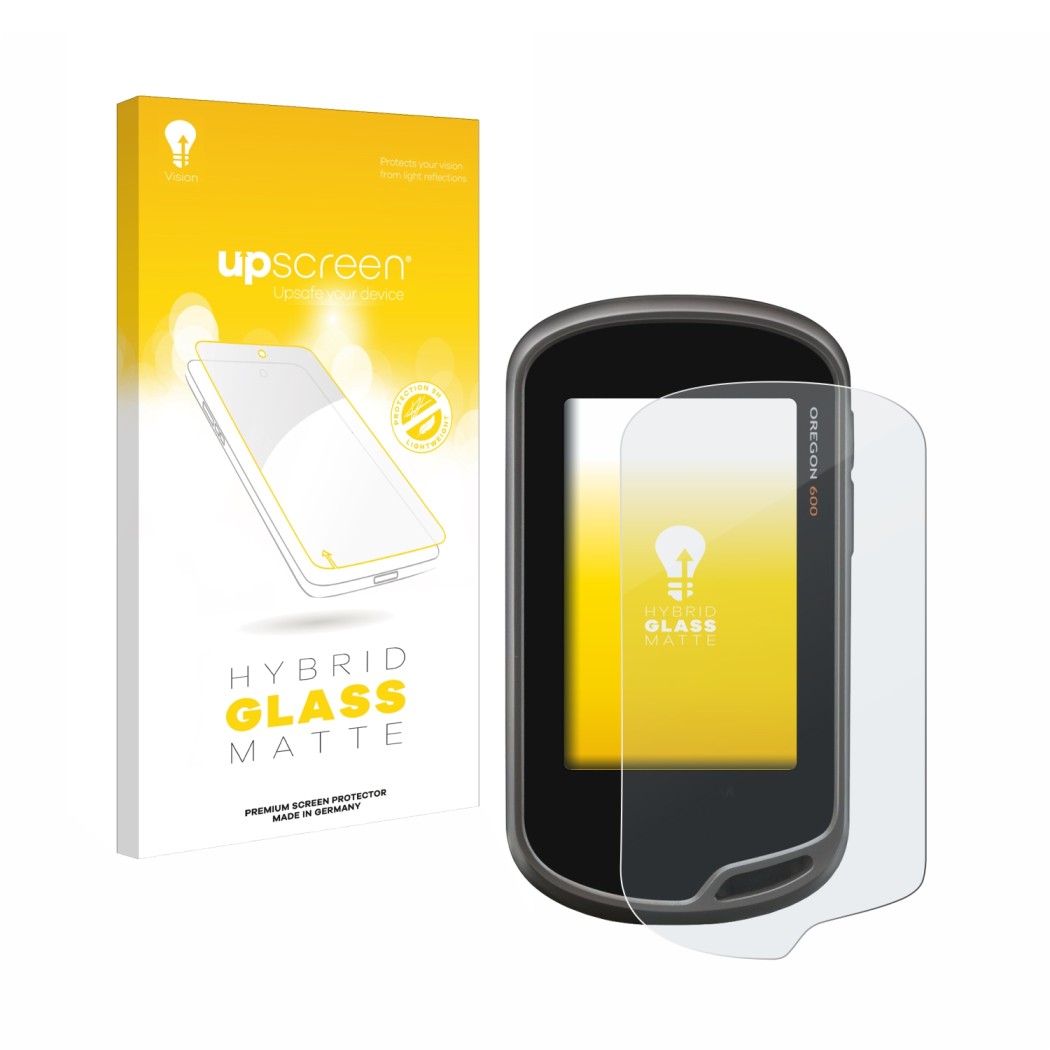 Front side of a product packaging with the brand logo upscreen. Next to it is the device Garmin Oregon 600 shown with the corr