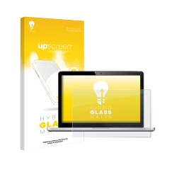 Parte frontal de un envase de producto con el logotipo de la marca upscreen. Al lado se muestra el dispositivo con su protecto