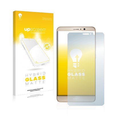 Face avant d’un emballage produit avec le logo de la marque upscreen. À côté, l’appareil Huawei Mate 9 est représenté avec la 
