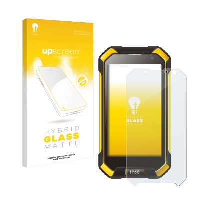 Vorderseite einer Produktverpackung mit dem Markenlogo upscreen. Daneben ist das Gerät Blackview BV6000 mit dem zugehörigen Di