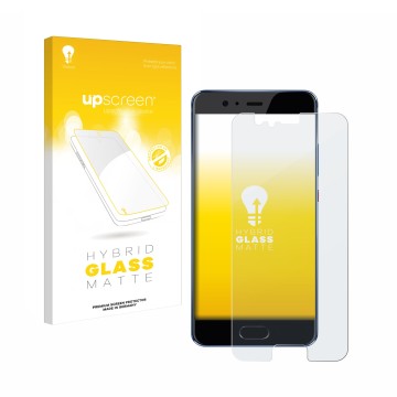 Vorderseite einer Produktverpackung mit dem Markenlogo upscreen. Daneben ist das Gerät Huawei P10 mit dem zugehörigen Displays