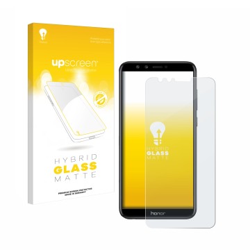 Parte frontale di una confezione del prodotto con il logo del marchio upscreen. Accanto è raffigurato il dispositivo Honor 9 L