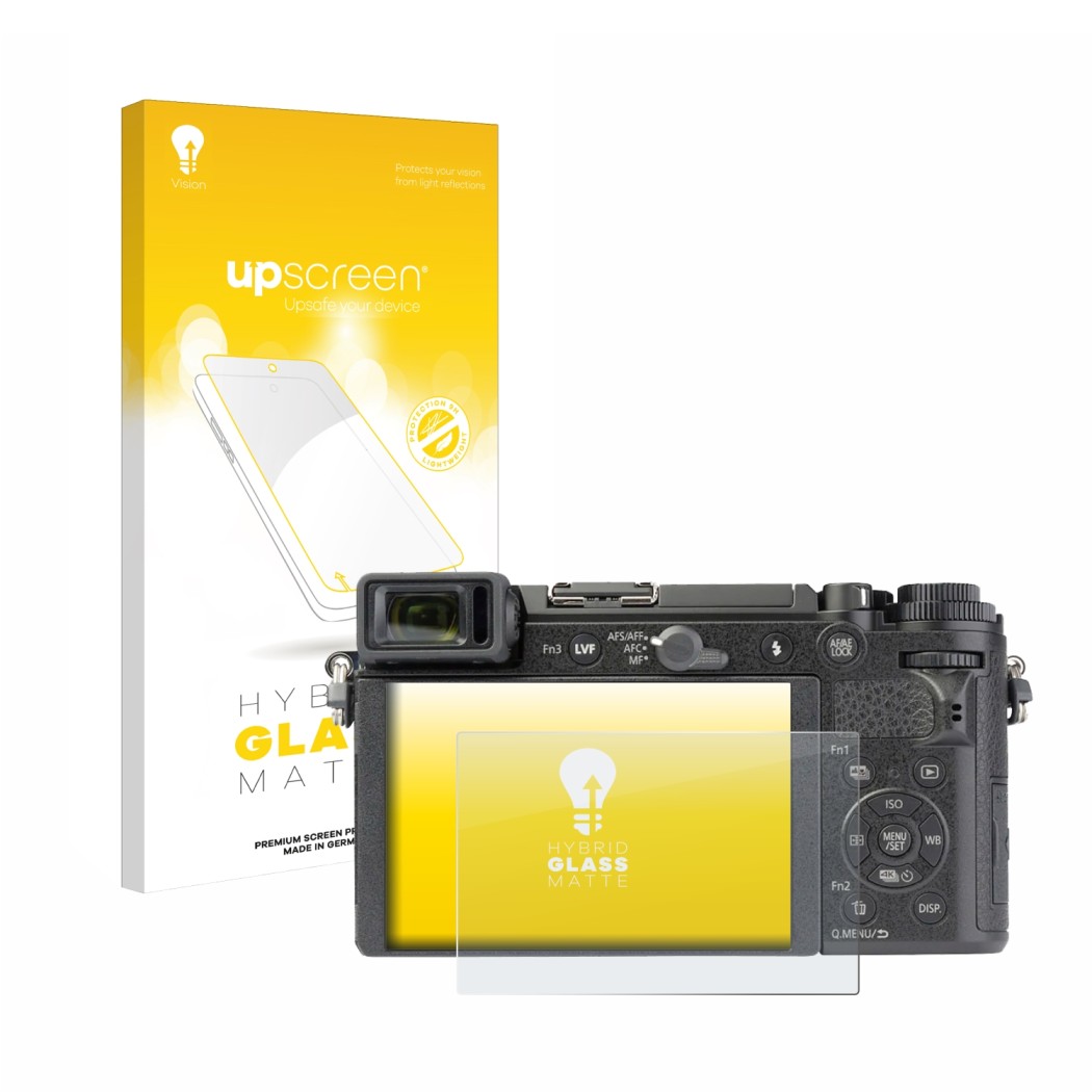 Front side of a product packaging with the brand logo upscreen. Next to it is the device Panasonic Lumix DC-GX9 shown with the