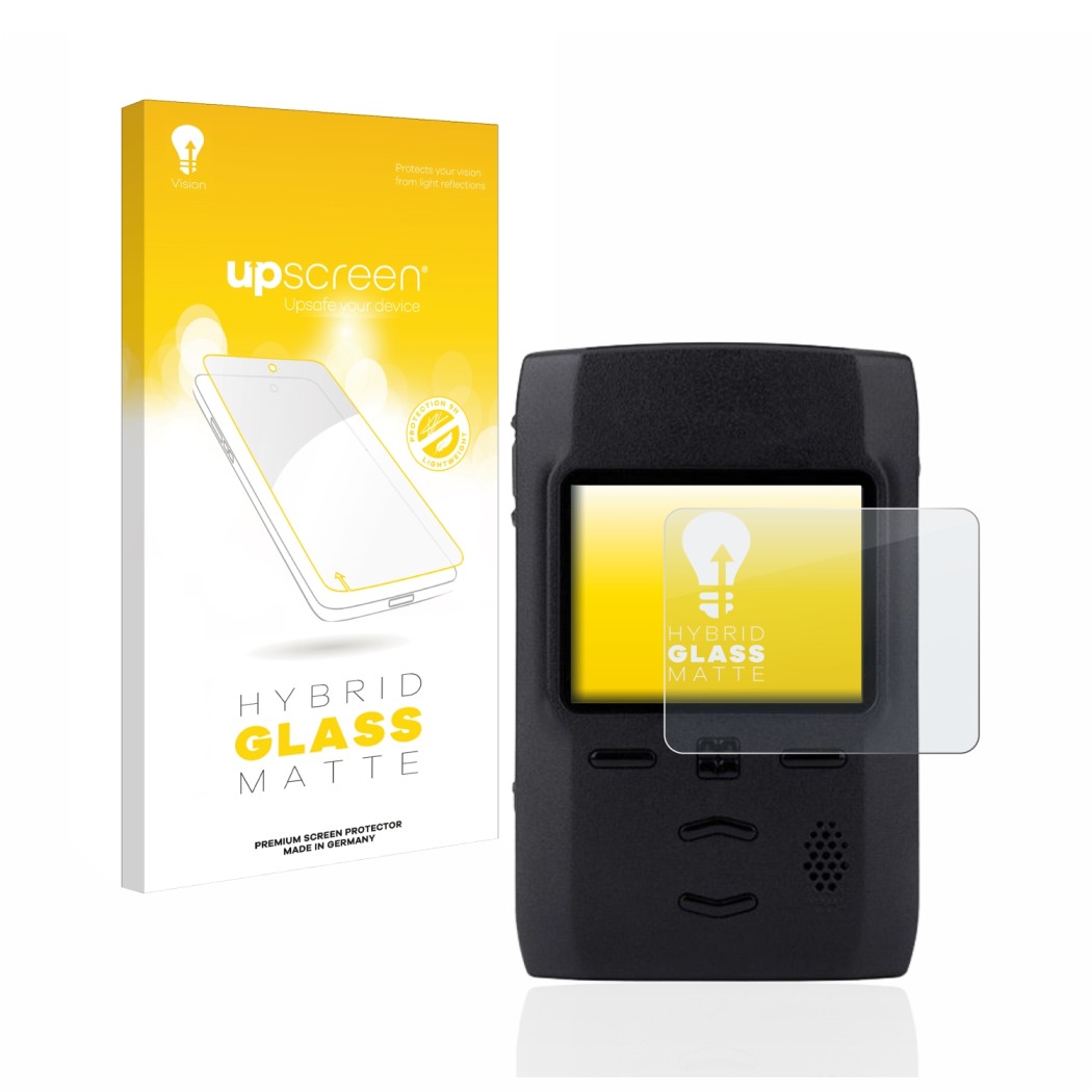 Face avant d’un emballage produit avec le logo de la marque upscreen. À côté, l’appareil Motorola Advisor TPG2200 est représen