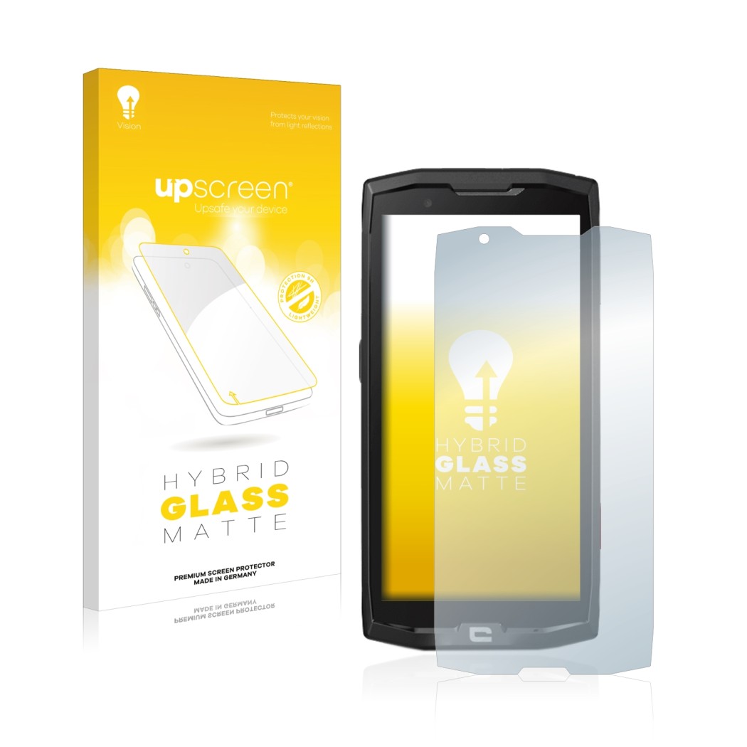 Vorderseite einer Produktverpackung mit dem Markenlogo upscreen. Daneben ist das Gerät Crosscall Core X4 mit dem zugehörigen D