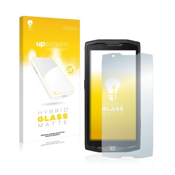 Face avant d’un emballage produit avec le logo de la marque upscreen. À côté, l’appareil Crosscall Core X4 est représenté avec