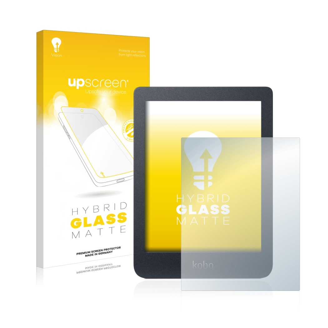 Front side of a product packaging with the brand logo upscreen. Next to it is the device Kobo Nia shown with the corresponding