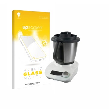 Front side of a product packaging with the brand logo upscreen. Next to it is the device Vorwerk Thermomix Friend shown with t