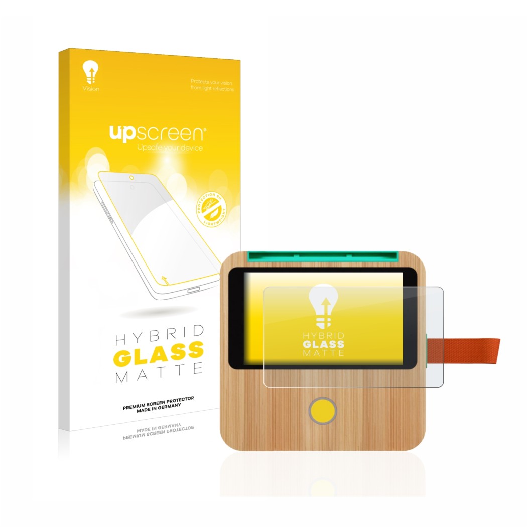 Parte frontale di una confezione del prodotto con il logo del marchio upscreen. Accanto è raffigurato il dispositivo tigerbox 