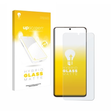 Vorderseite einer Produktverpackung mit dem Markenlogo upscreen. Daneben ist das Gerät Samsung Galaxy S21 Plus 5G mit dem zuge