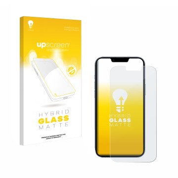 Vorderseite einer Produktverpackung mit dem Markenlogo upscreen. Daneben ist das Gerät Apple iPhone 13 Pro Max mit dem zugehör