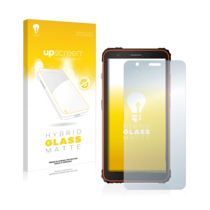 Vorderseite einer Produktverpackung mit dem Markenlogo upscreen. Daneben ist das Gerät Blackview BV6600 mit dem zugehörigen Di