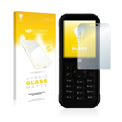 Front side of a product packaging with the brand logo upscreen. Next to it is the device Caterpillar Cat B40 shown with the co