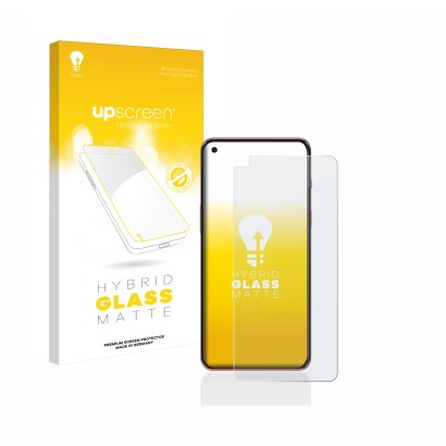 Parte frontal de un envase de producto con el logotipo de la marca upscreen. Al lado se muestra el dispositivo OnePlus Nord 2 