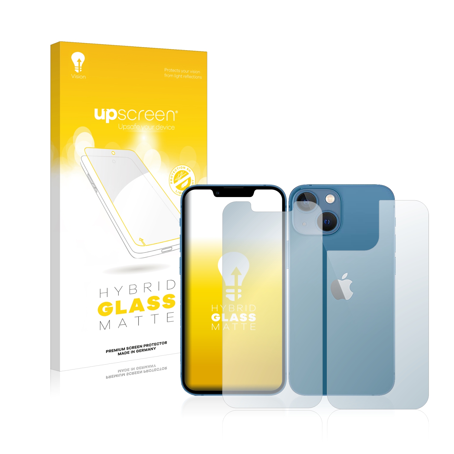 upscreen Hybrid Glass Clear Premium Protector pantalla de cristal vidrio  para Apple iPhone 13 mini (Trasero)