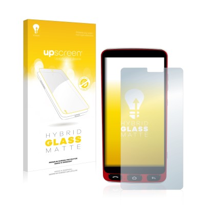 Vorderseite einer Produktverpackung mit dem Markenlogo upscreen. Daneben ist das Gerät Olympia Neo Smartphone mit dem zugehöri