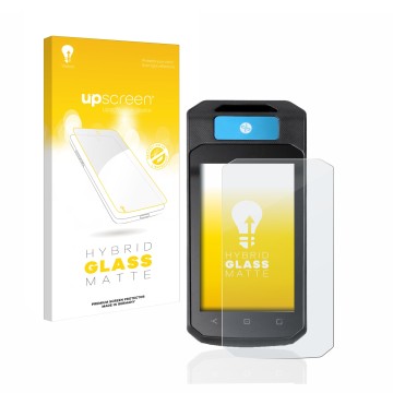 Parte frontal de un envase de producto con el logotipo de la marca upscreen. Al lado se muestra el dispositivo Accu-Chek Insig