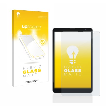 Parte frontal de un envase de producto con el logotipo de la marca upscreen. Al lado se muestra el dispositivo Blackview Tab 6