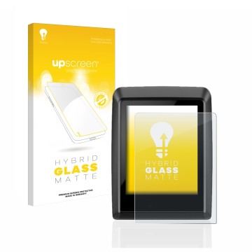 Parte frontal de un envase de producto con el logotipo de la marca upscreen. Al lado se muestra el dispositivo Bosch Kiox 300 