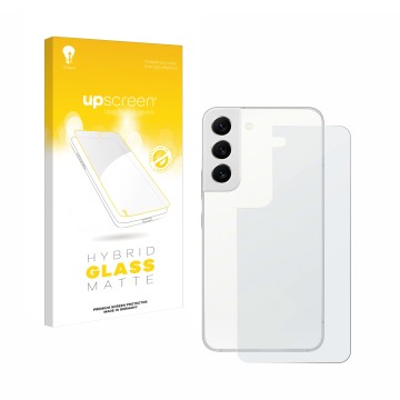 Parte frontal de un envase de producto con el logotipo de la marca upscreen. Al lado se muestra el dispositivo Samsung Galaxy 