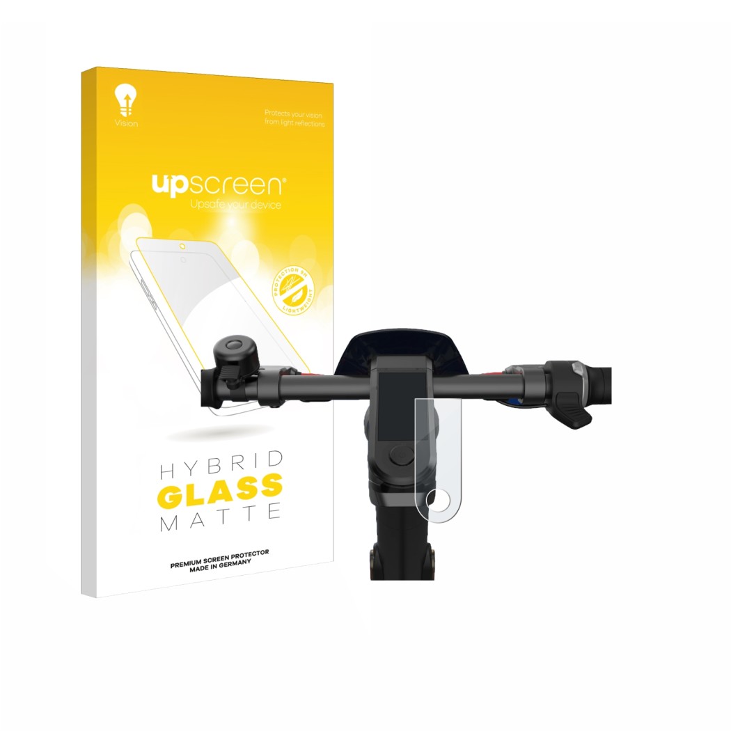 Face avant d’un emballage produit avec le logo de la marque upscreen. À côté, l’appareil NIU KQi3 Pro est représenté avec la p