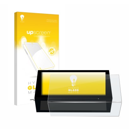 Parte frontal de un envase de producto con el logotipo de la marca upscreen. Al lado se muestra el dispositivo Peugeot 308 202