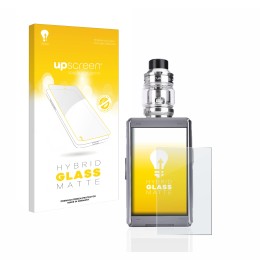 Parte frontal de un envase de producto con el logotipo de la marca upscreen. Al lado se muestra el dispositivo GeekVape T200 c