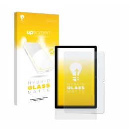 Parte frontal de un envase de producto con el logotipo de la marca upscreen. Al lado se muestra el dispositivo Blackview Tab 1