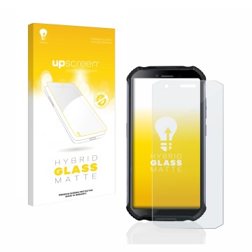 Vorderseite einer Produktverpackung mit dem Markenlogo upscreen. Daneben ist das Gerät Doogee S41 mit dem zugehörigen Displays