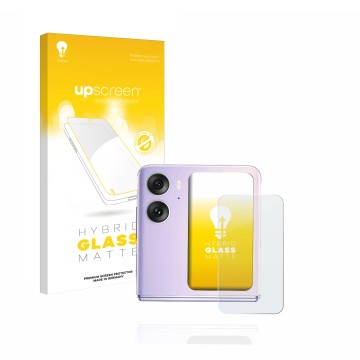 Parte frontale di una confezione del prodotto con il logo del marchio upscreen. Accanto è raffigurato il dispositivo Oppo Find