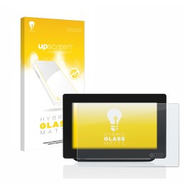 Front side of a product packaging with the brand logo upscreen. Next to it is the device Raymarine Axiom 9 shown with the corr